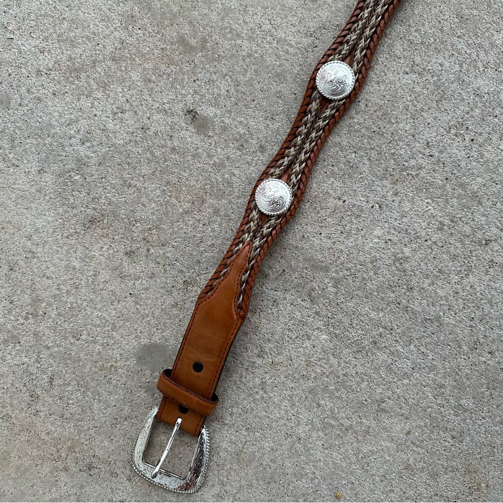 Men’s Authentic Tony Lama Vintage Brown Braided Western Leather Concho Belt 36 - Picture 9 of 16